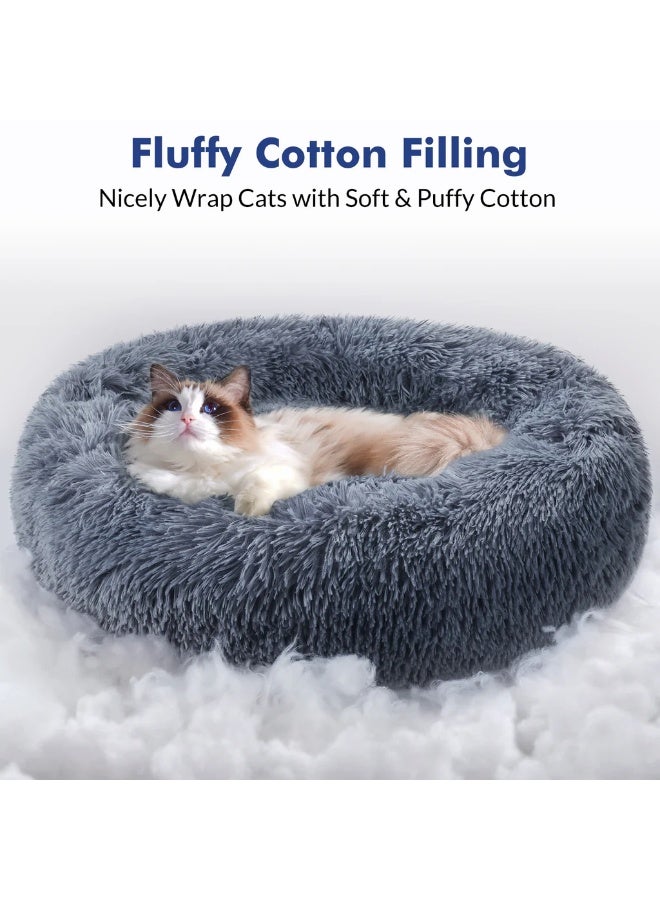 HousLife Cat Bed Plush Donut Cat Bed 40x40CM Soft Fluffy Round Pet Bed, Calming Self Warming Cat Bed Machine Washable with Non Slip Waterproof Bottom for Indoor Cats Small Dogs - Image 2
